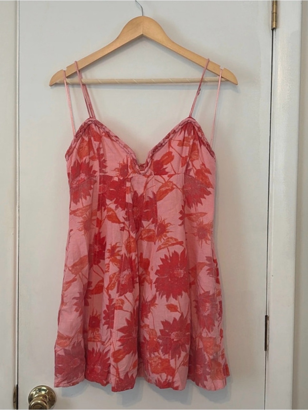 Free People Pink and Red Floral Mini Slip Dress